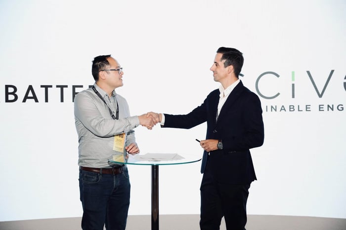 Jiajun Cen, CEO AQUABATTERY (left) and Eduardo Costa, CEO Sciven (right) 